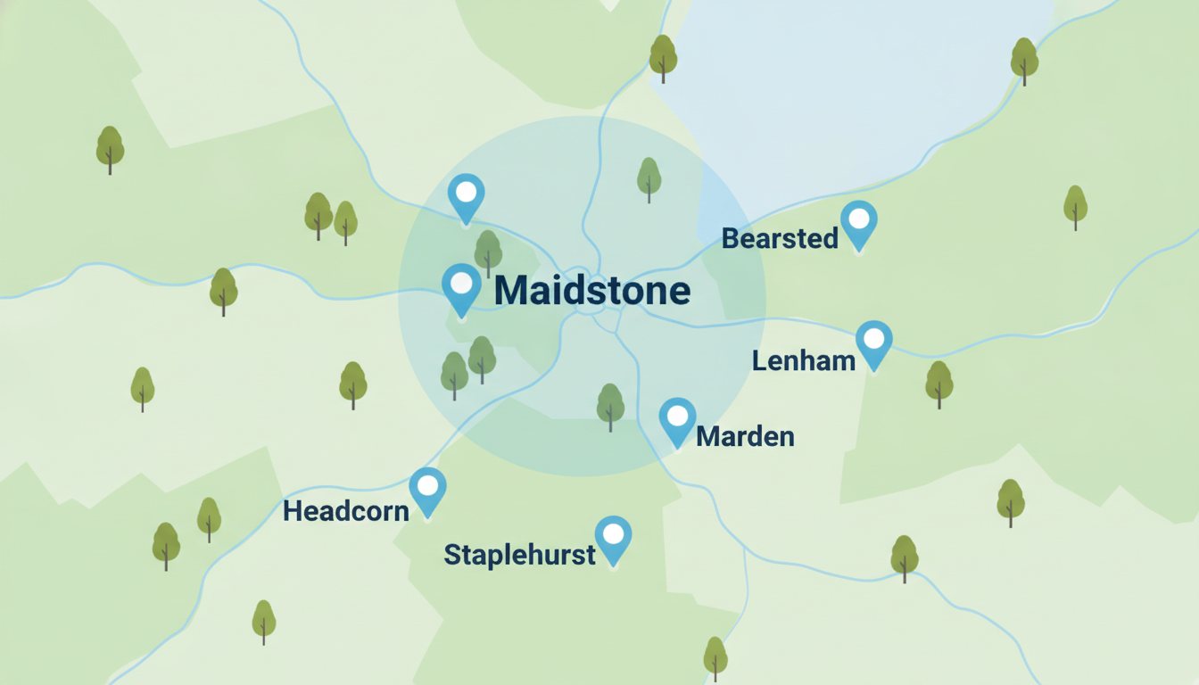 Illustrated map of the coverage area: Maidstone, Bearsted, Lenham, Marden, Staplehurst and Headcorn
